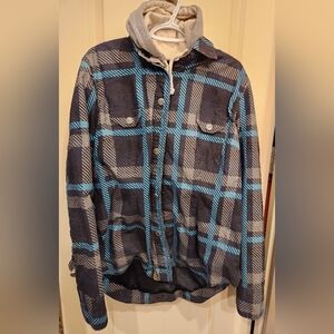 Womens Armored Moto Shirt Blue and Gray Plaid